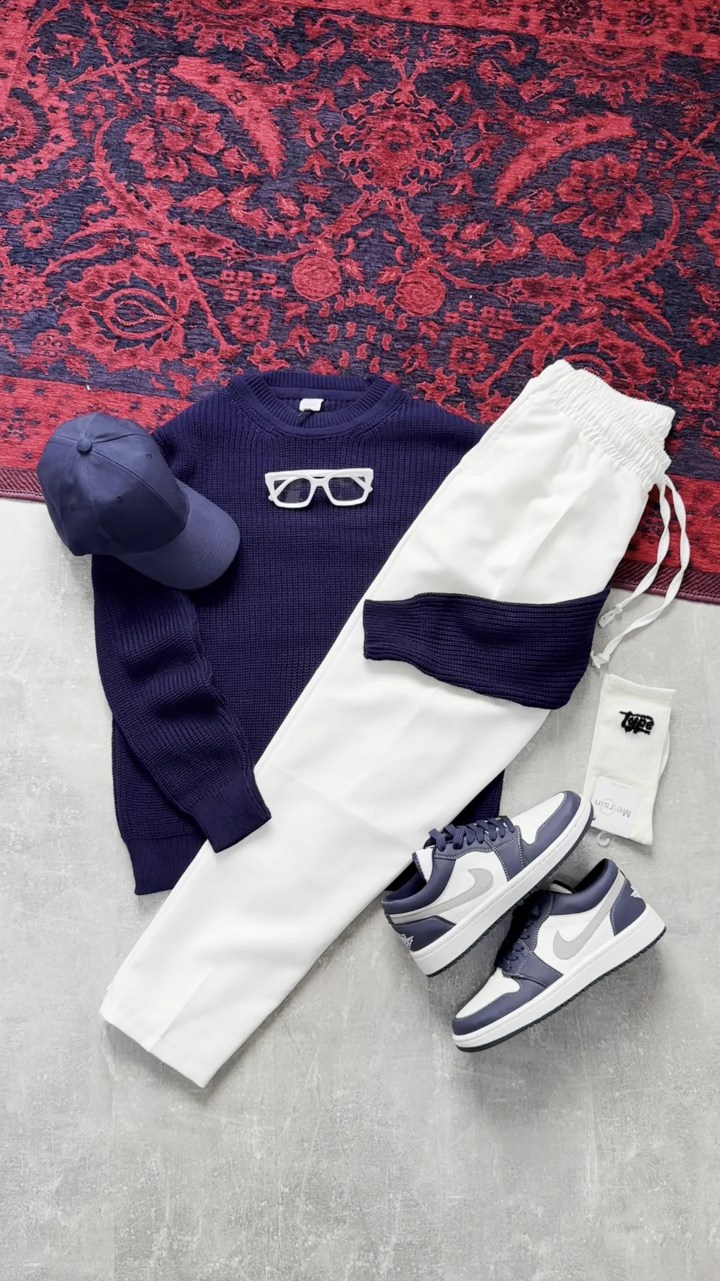 Men’s Premium Navy Blue Knitted Sweater Soft Textured Warm Winter Wear